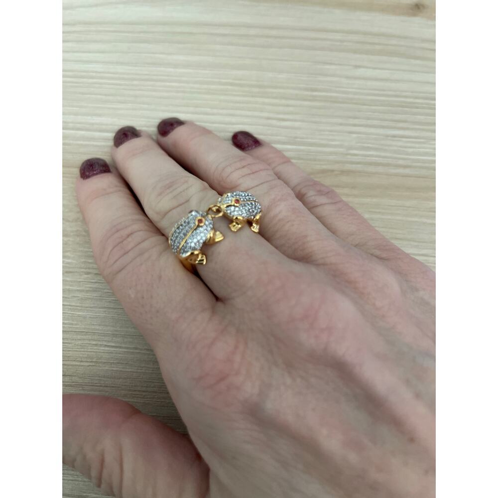 Noir Frogs Kissing CZ Gold Ring, Size 7 - Picture 4 of 5